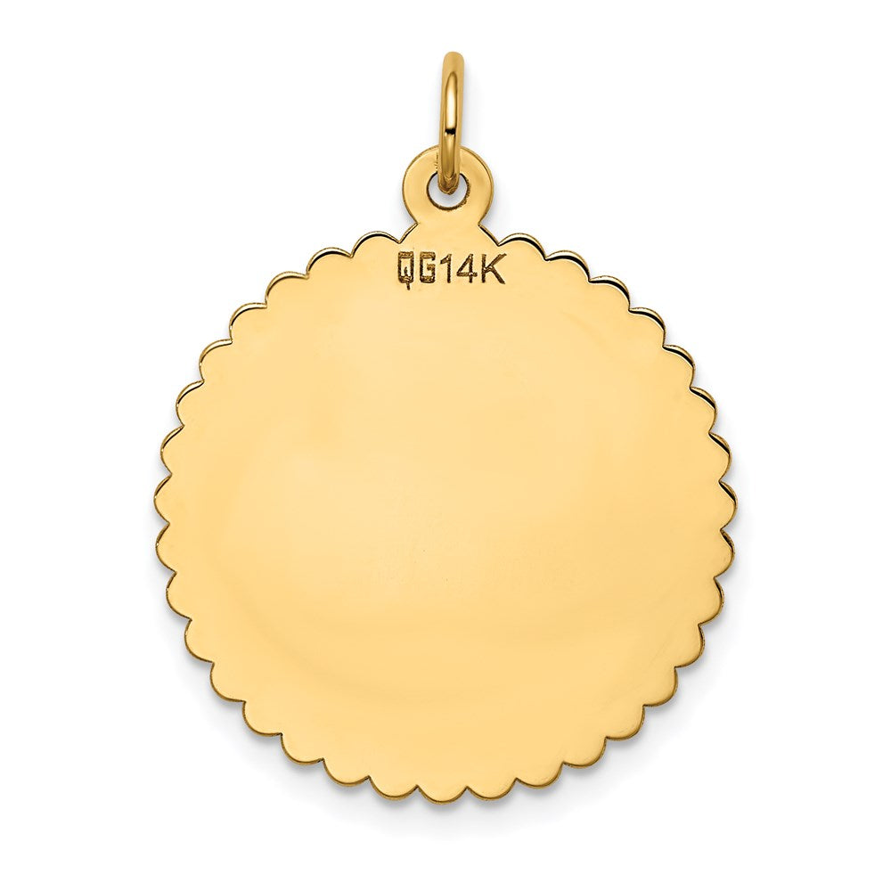 14K Gelbgold gravierbarer runder Scheiben-Charm mit Wellenrand