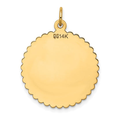14K Gelbgold gravierbarer runder Scheiben-Charm mit Wellenrand