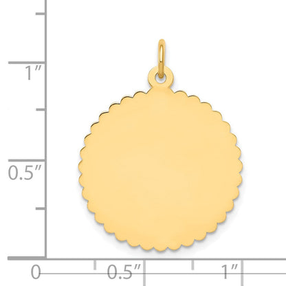 14K Gelbgold gravierbarer runder Scheiben-Charm mit Wellenrand