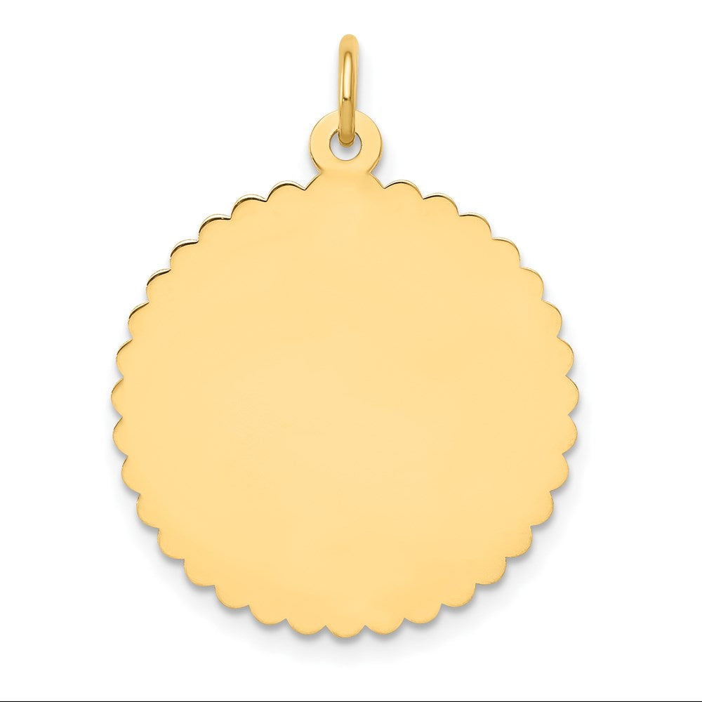 14K Gelbgold gravierbarer runder Scheiben-Charm mit Wellenrand