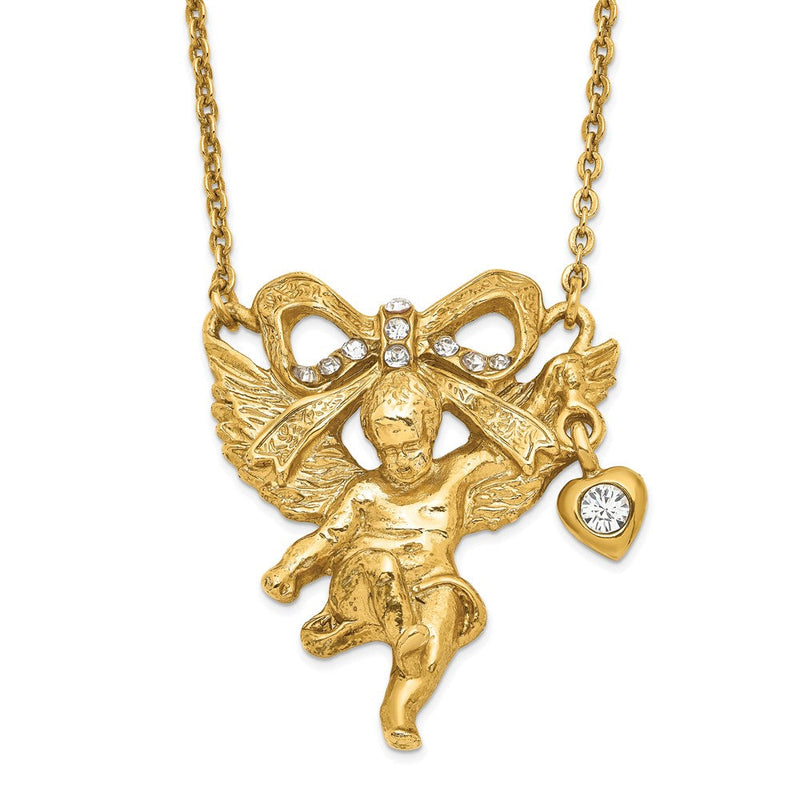 Mode Symbols Of Glaube Goldfarben Kristall Engel Schleife mit 3 Zoll Verlängerung Halskette