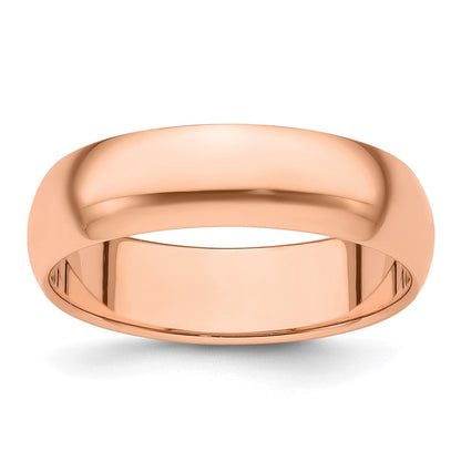 14K Roségold 6 mm Ehering, halbrund