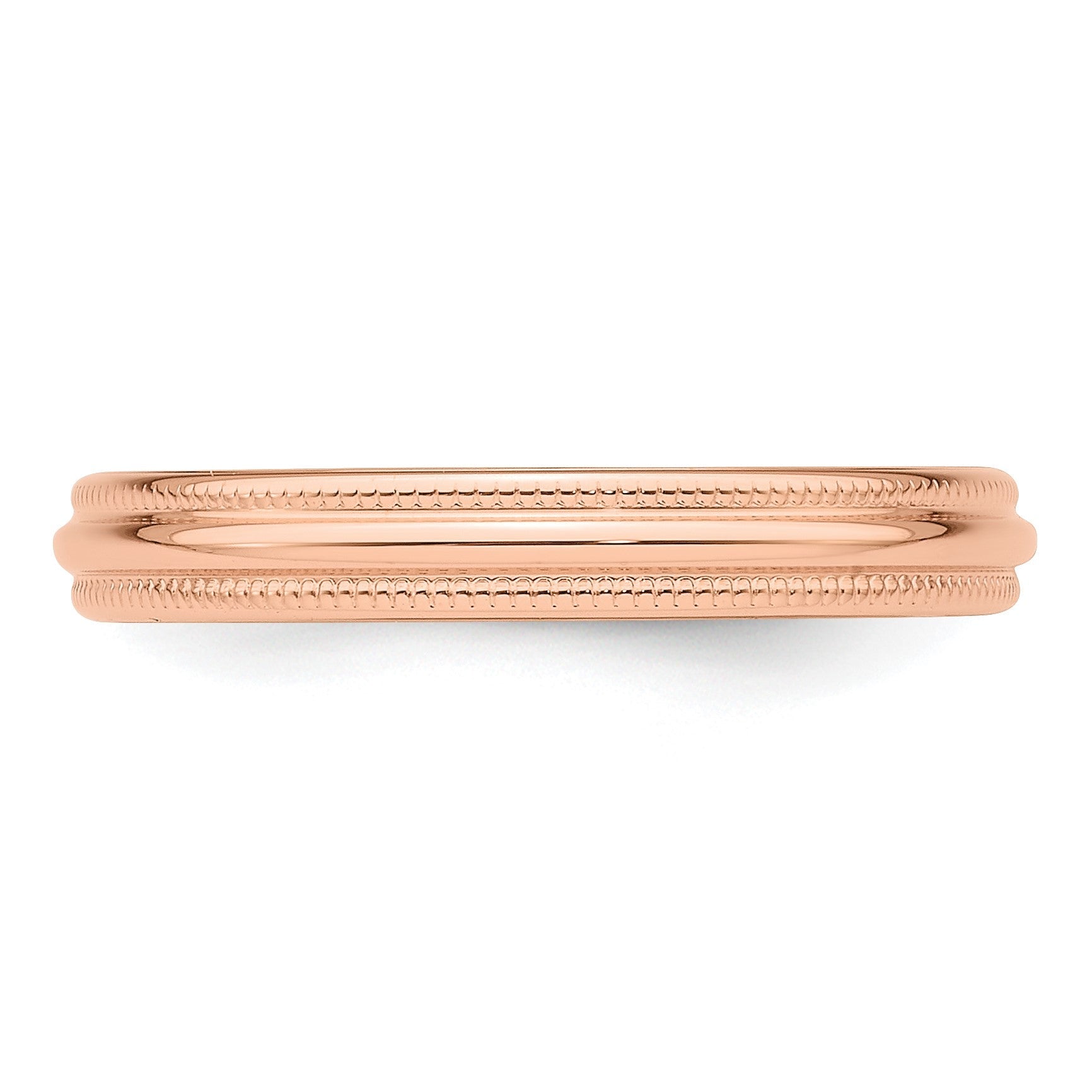Ehering aus 14K Roségold, 3 mm, halbrund mit Milgrain