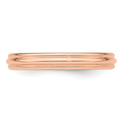 Ehering aus 14K Roségold, 3 mm, halbrund mit Milgrain