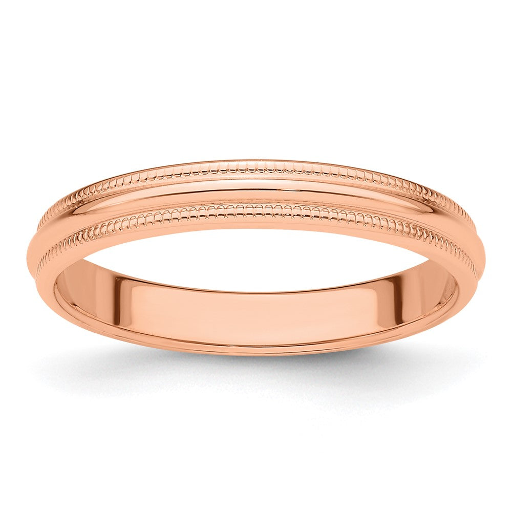 Ehering aus 14K Roségold, 3 mm, halbrund mit Milgrain