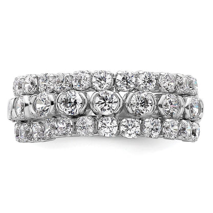 14K Weißgold Ring mit beweglichem Dreifachband aus im Labor gezüchteten Diamanten, VS/SI+ G+