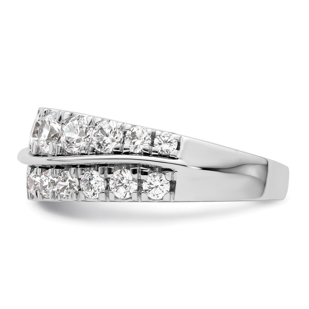 14K Weißgold Ring mit Labordiamanten VS/SI+ G+ Wellendesign, doppelreihig