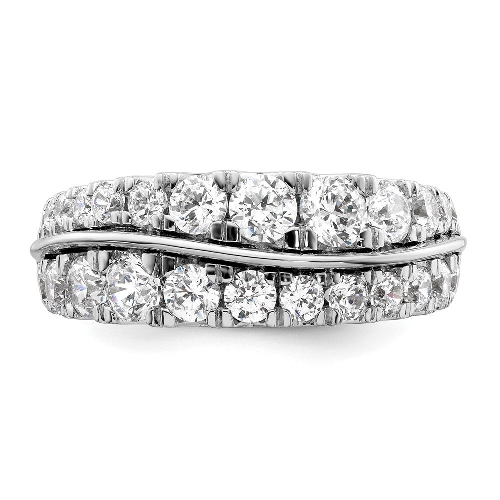 14K Weißgold Ring mit Labordiamanten VS/SI+ G+ Wellendesign, doppelreihig