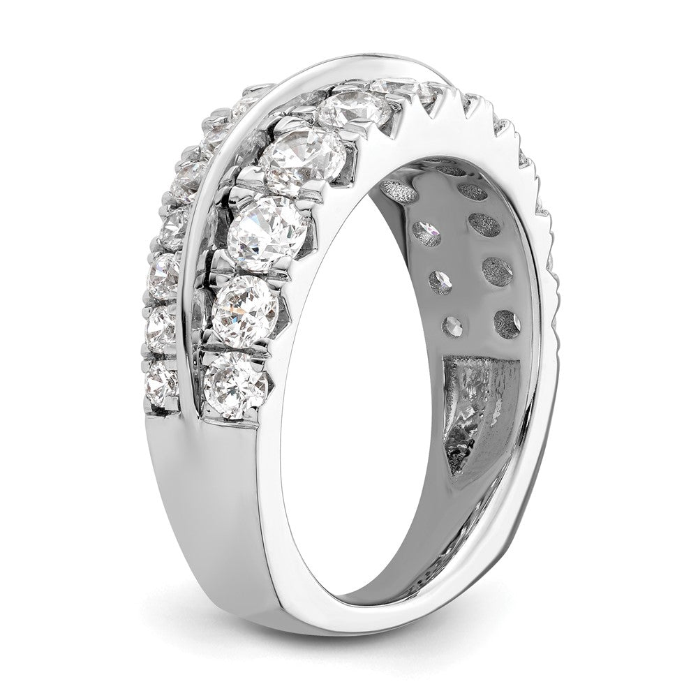 14K Weißgold Ring mit Labordiamanten VS/SI+ G+ Wellendesign, doppelreihig