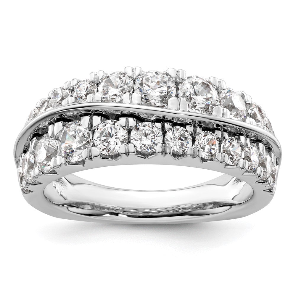 14K Weißgold Ring mit Labordiamanten VS/SI+ G+ Wellendesign, doppelreihig