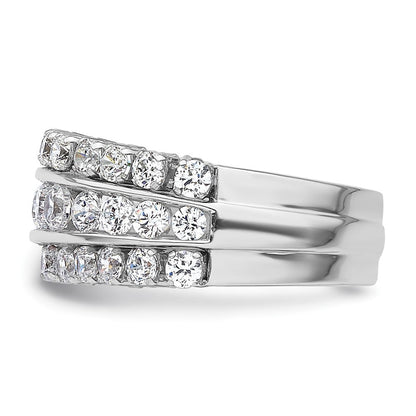 14K Weißgold Ring mit Laborgezüchteten Diamanten VS/SI+ G+, dreireihig