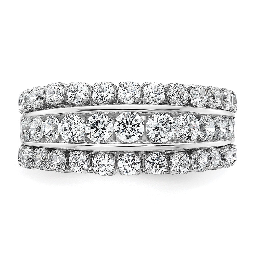 14K Weißgold Ring mit Laborgezüchteten Diamanten VS/SI+ G+, dreireihig
