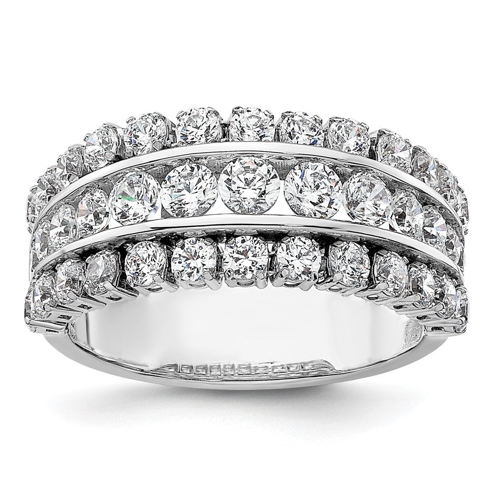14K Weißgold Ring mit Laborgezüchteten Diamanten VS/SI+ G+, dreireihig