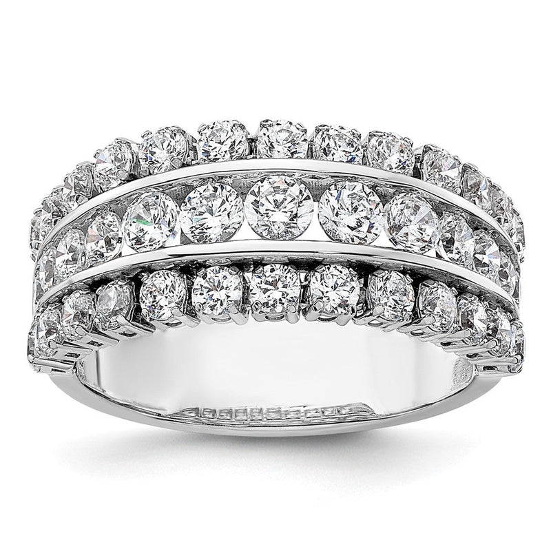 14K Weißgold Ring mit Laborgezüchteten Diamanten VS/SI+ G+, dreireihig