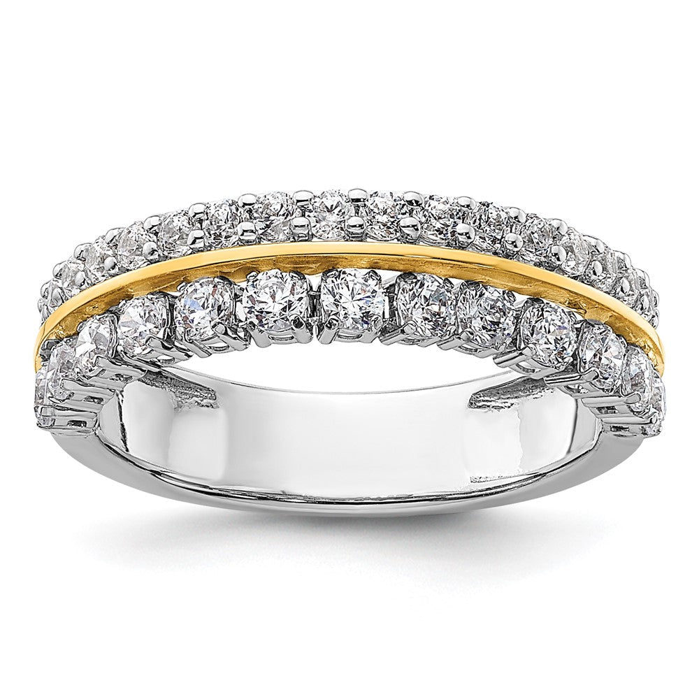 14K Bicolor Ring mit 1 ct. Labor-Diamant VS/SI+ G+, komplett, mit doppelreihiger Fassung