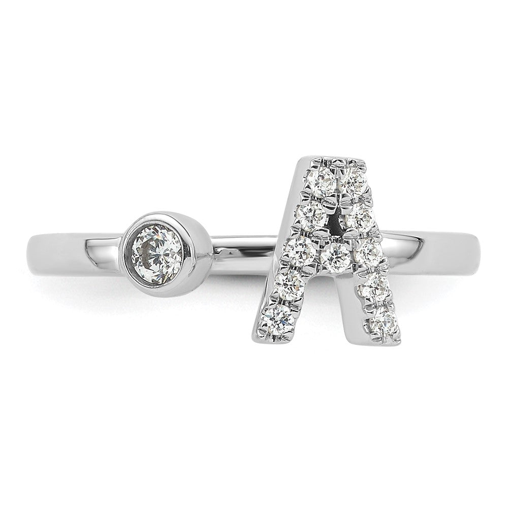 14K Weißgold Ring mit 0,17 ct. im Labor gezüchteten Diamanten VS/SI+ G+ Initialbuchstabe A, verstellbar