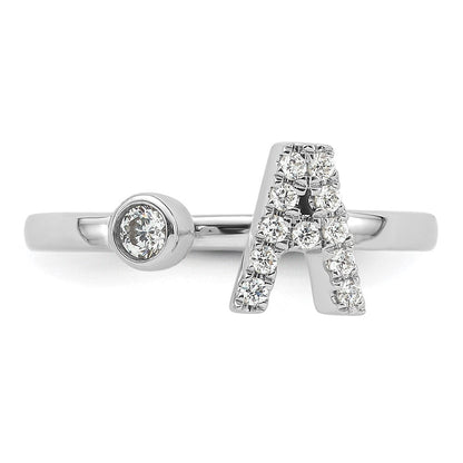 14K Weißgold Ring mit 0,17 ct. im Labor gezüchteten Diamanten VS/SI+ G+ Initialbuchstabe A, verstellbar