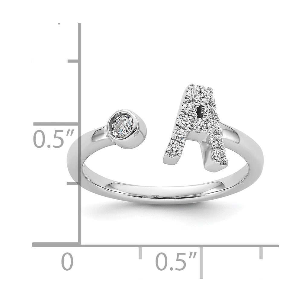 14K Weißgold Ring mit 0,17 ct. im Labor gezüchteten Diamanten VS/SI+ G+ Initialbuchstabe A, verstellbar