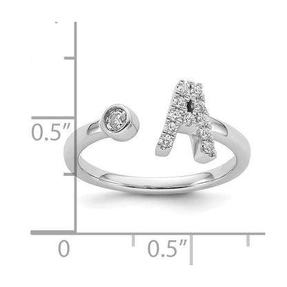 14K Weißgold Ring mit 0,17 ct. im Labor gezüchteten Diamanten VS/SI+ G+ Initialbuchstabe A, verstellbar