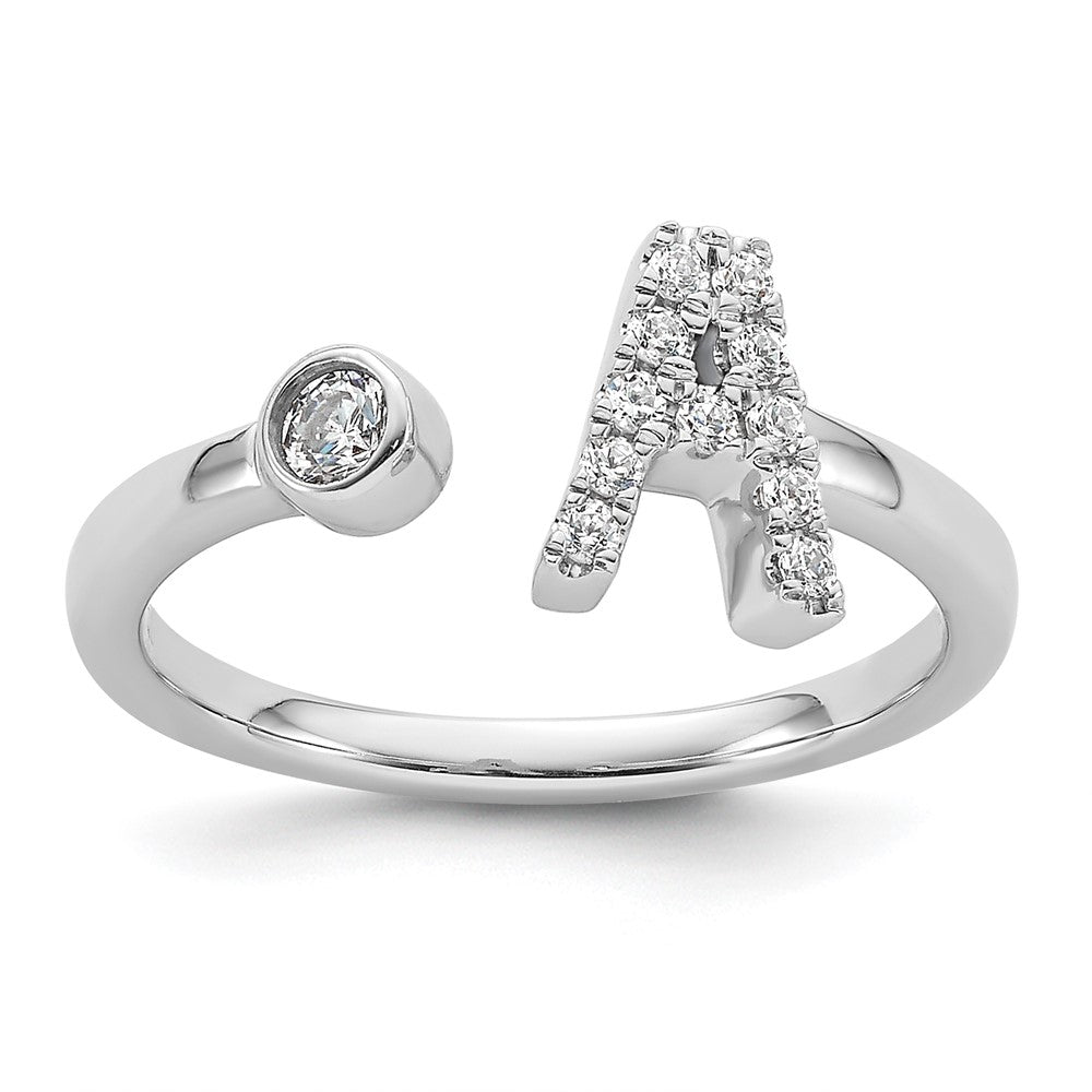 14K Weißgold Ring mit 0,17 ct. im Labor gezüchteten Diamanten VS/SI+ G+ Initialbuchstabe A, verstellbar