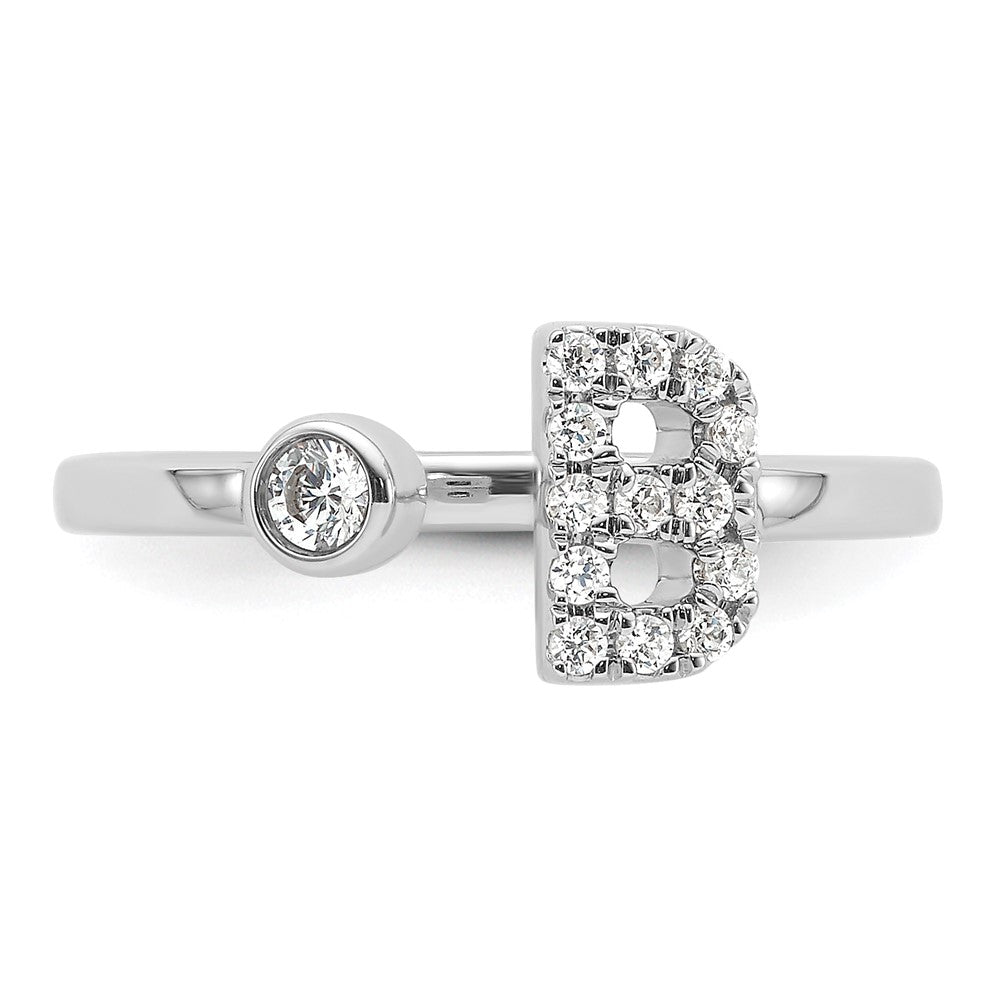 14K Weißgold Ring mit 0,2 ct. im Labor gezüchteten Diamanten VS/SI+ G+, Initial B, verstellbar