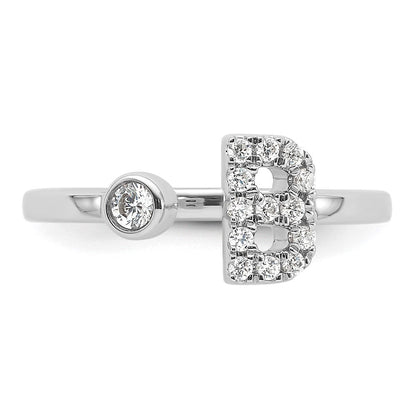 14K Weißgold Ring mit 0,2 ct. im Labor gezüchteten Diamanten VS/SI+ G+, Initial B, verstellbar