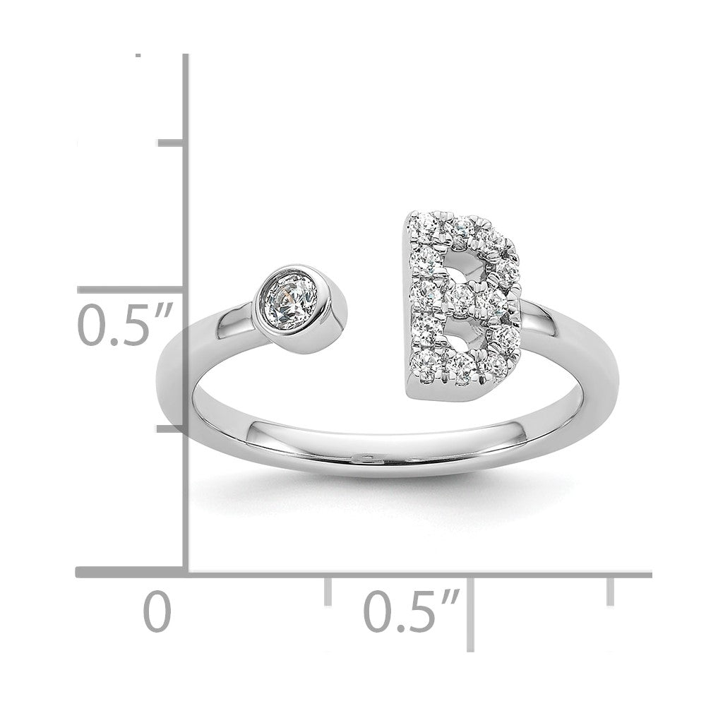 14K Weißgold Ring mit 0,2 ct. im Labor gezüchteten Diamanten VS/SI+ G+, Initial B, verstellbar