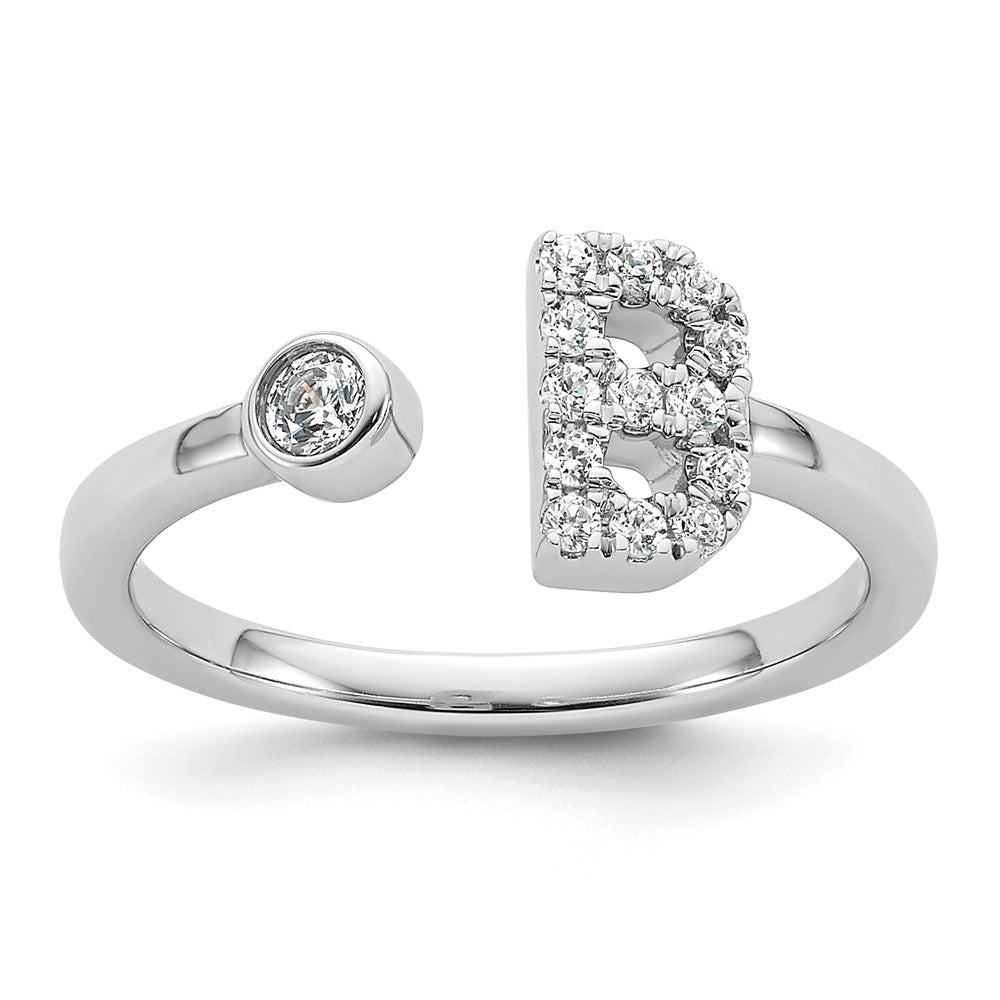 14K Weißgold Ring mit 0,2 ct. im Labor gezüchteten Diamanten VS/SI+ G+, Initial B, verstellbar