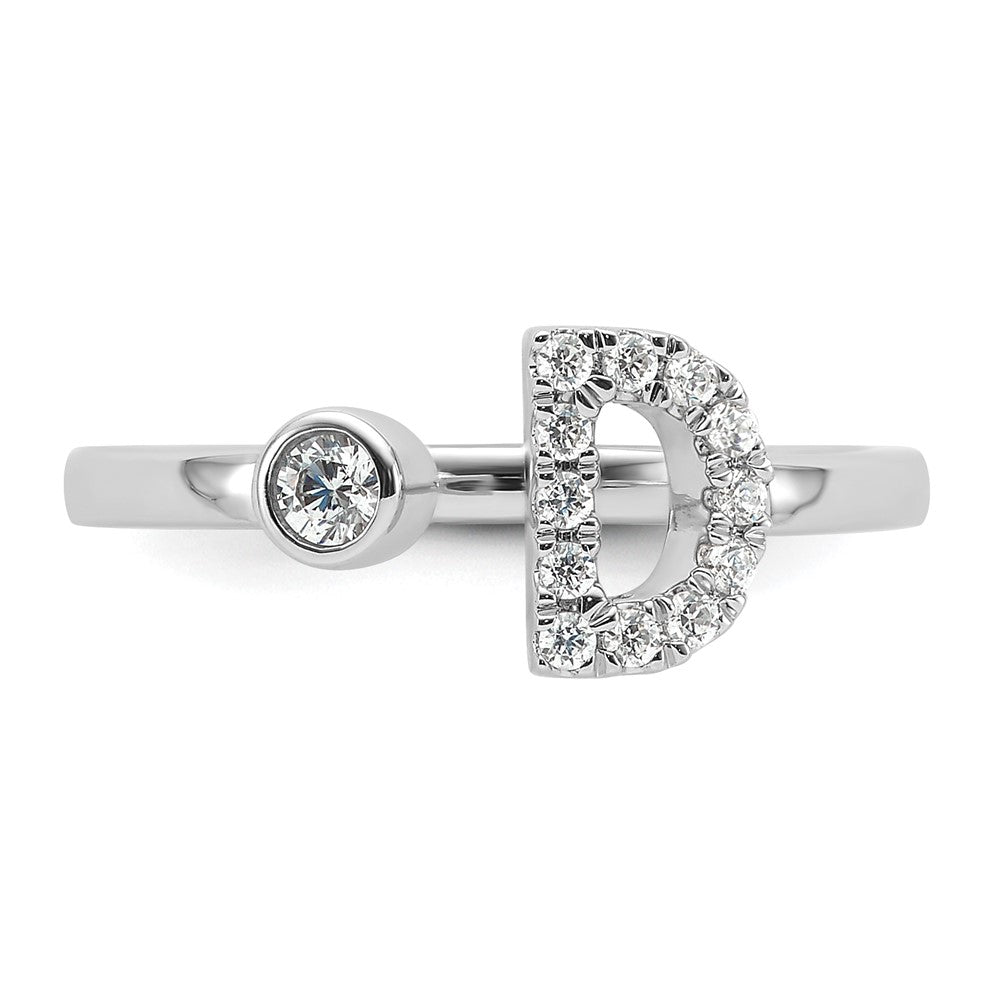 14K Weißgold Ring mit 0,2 ct. Laborgezüchteten Diamanten VS/SI+ G+, Initial D, verstellbar