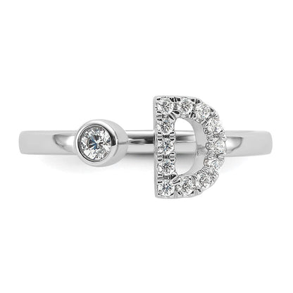 14K Weißgold Ring mit 0,2 ct. Laborgezüchteten Diamanten VS/SI+ G+, Initial D, verstellbar