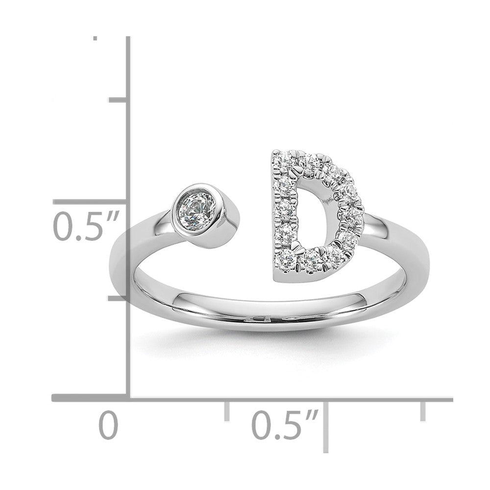 14K Weißgold Ring mit 0,2 ct. Laborgezüchteten Diamanten VS/SI+ G+, Initial D, verstellbar