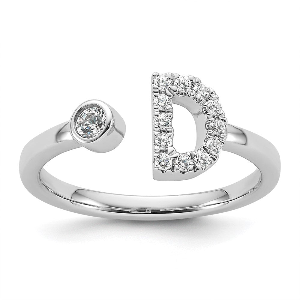 14K Weißgold Ring mit 0,2 ct. Laborgezüchteten Diamanten VS/SI+ G+, Initial D, verstellbar