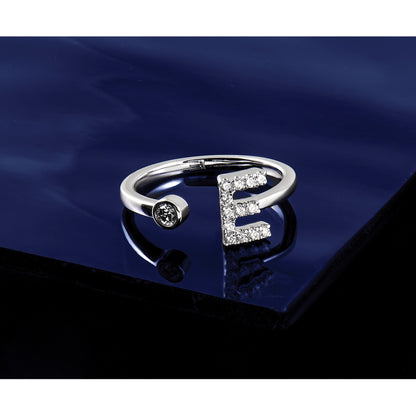 14K Weißgold 1/5 Karat Im Labor Gezüchtet Diamant Vs/si+ G+ Initiale E Verstellbar Ring