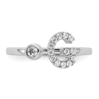 14K Weißgold Ring mit 0,2 ct. laborgezüchteten Diamanten, VS/SI+, G+, Initial G, verstellbar