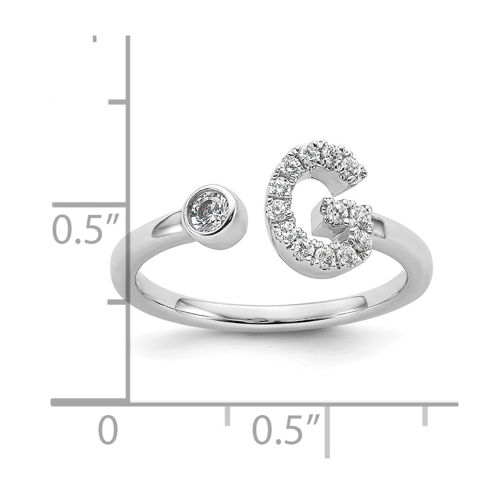 14K Weißgold Ring mit 0,2 ct. laborgezüchteten Diamanten, VS/SI+, G+, Initial G, verstellbar