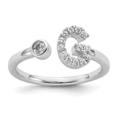 14K Weißgold Ring mit 0,2 ct. laborgezüchteten Diamanten, VS/SI+, G+, Initial G, verstellbar