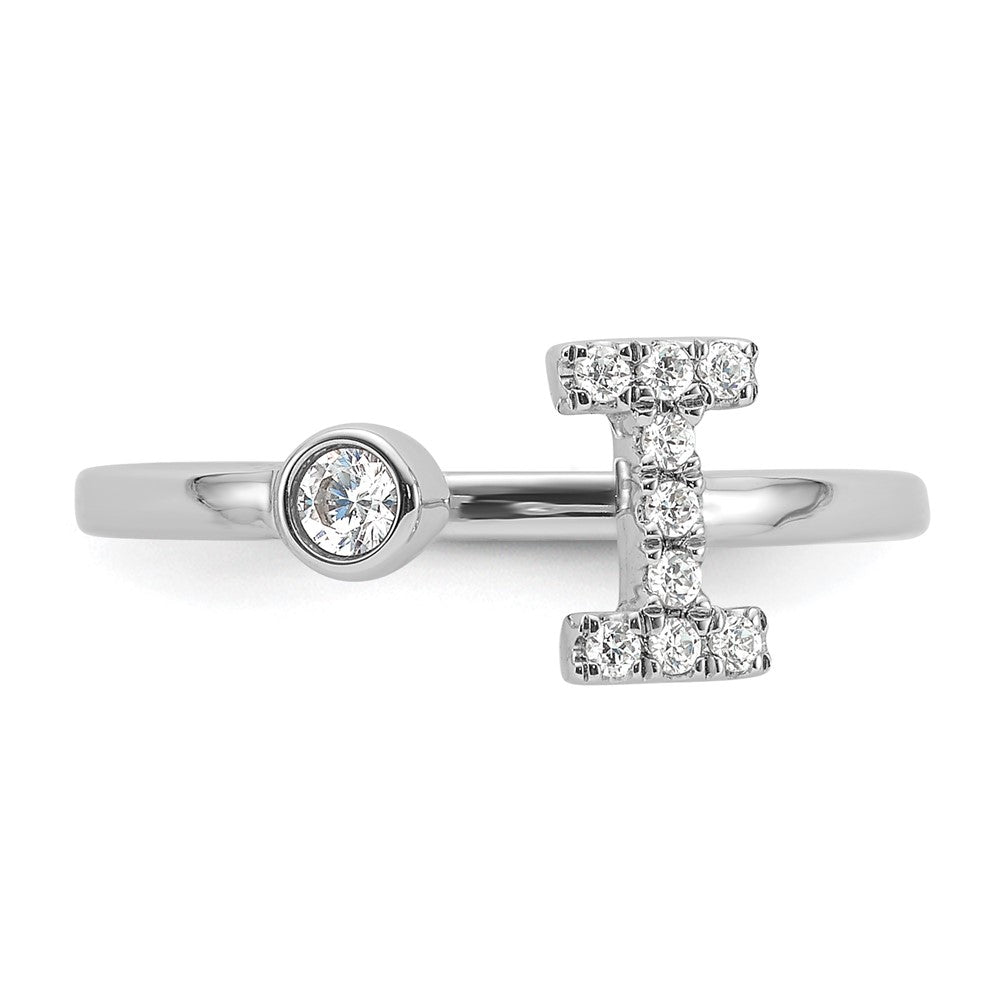 14K Weißgold 0,17 ct. Laborgezüchteter Diamant VS/SI+ G+ Initiale I Verstellbarer Ring