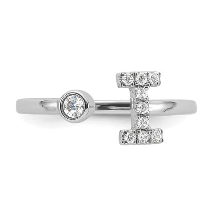 14K Weißgold 0,17 ct. Laborgezüchteter Diamant VS/SI+ G+ Initiale I Verstellbarer Ring