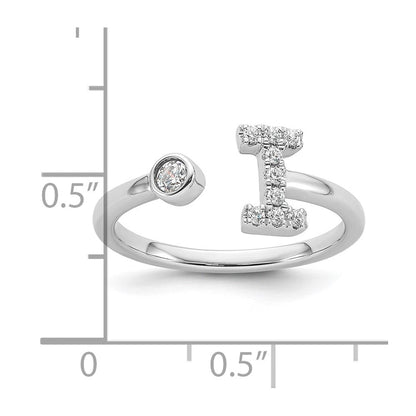 14K Weißgold 0,17 ct. Laborgezüchteter Diamant VS/SI+ G+ Initiale I Verstellbarer Ring