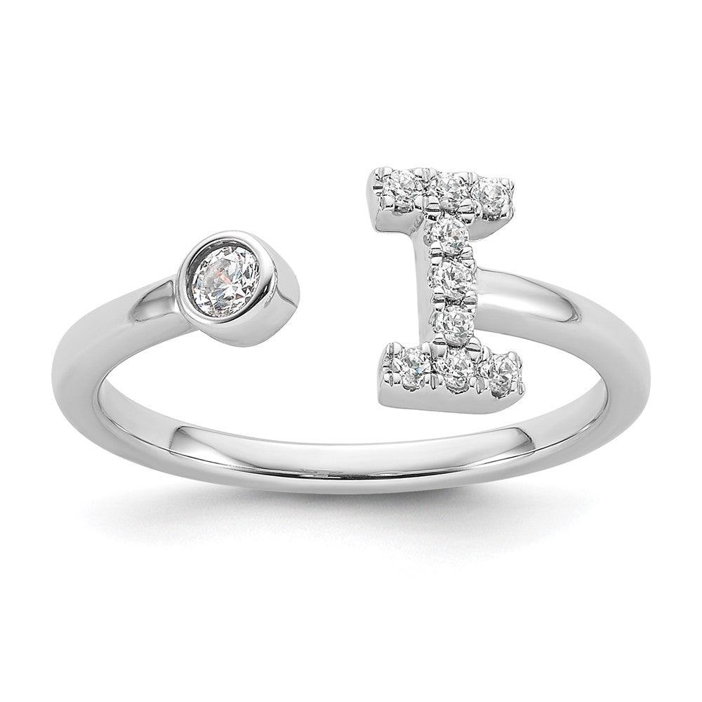 14K Weißgold 0,17 ct. Laborgezüchteter Diamant VS/SI+ G+ Initiale I Verstellbarer Ring