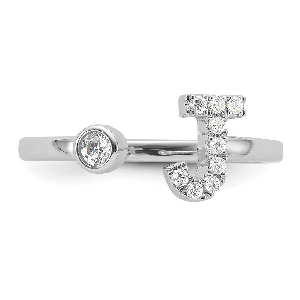 14K Weißgold 0,17 ct. Laborgezüchteter Diamant VS/SI+ G+ Verstellbarer Initialring J