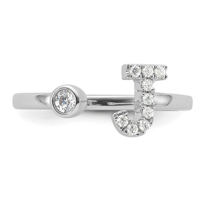 14K Weißgold 0,17 ct. Laborgezüchteter Diamant VS/SI+ G+ Verstellbarer Initialring J