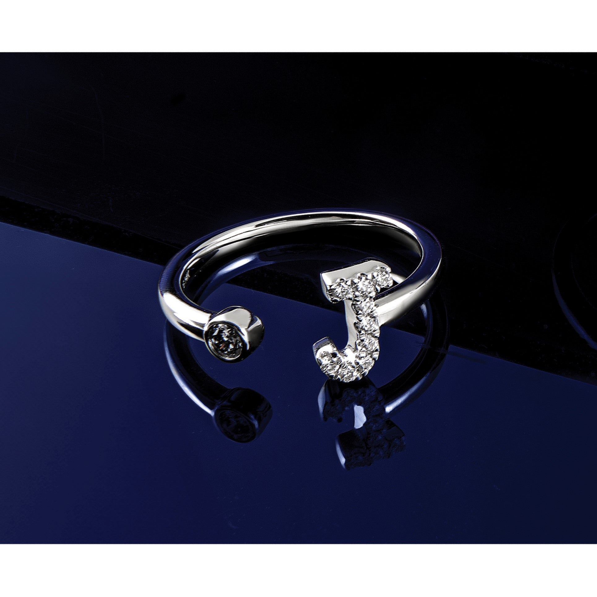 14K Weißgold 0,17 ct. Laborgezüchteter Diamant VS/SI+ G+ Verstellbarer Initialring J