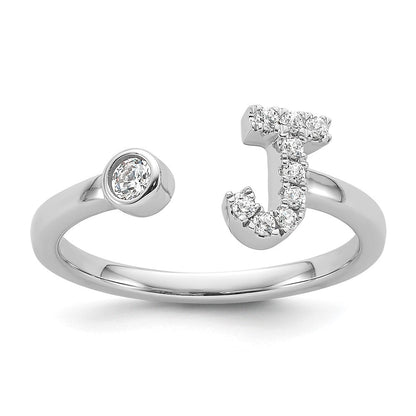 14K Weißgold 0,17 ct. Laborgezüchteter Diamant VS/SI+ G+ Verstellbarer Initialring J