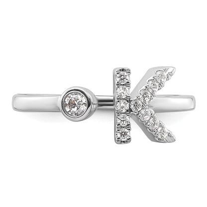 14K Weißgold Ring mit 0,2 ct. labor­gezüchtetem Diamant VS/SI+ G+, Initiale K, verstellbar