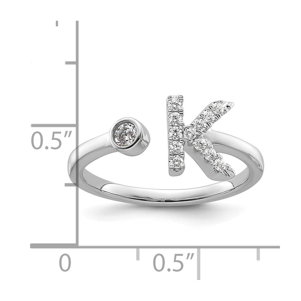 14K Weißgold Ring mit 0,2 ct. labor­gezüchtetem Diamant VS/SI+ G+, Initiale K, verstellbar
