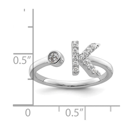 14K Weißgold Ring mit 0,2 ct. labor­gezüchtetem Diamant VS/SI+ G+, Initiale K, verstellbar