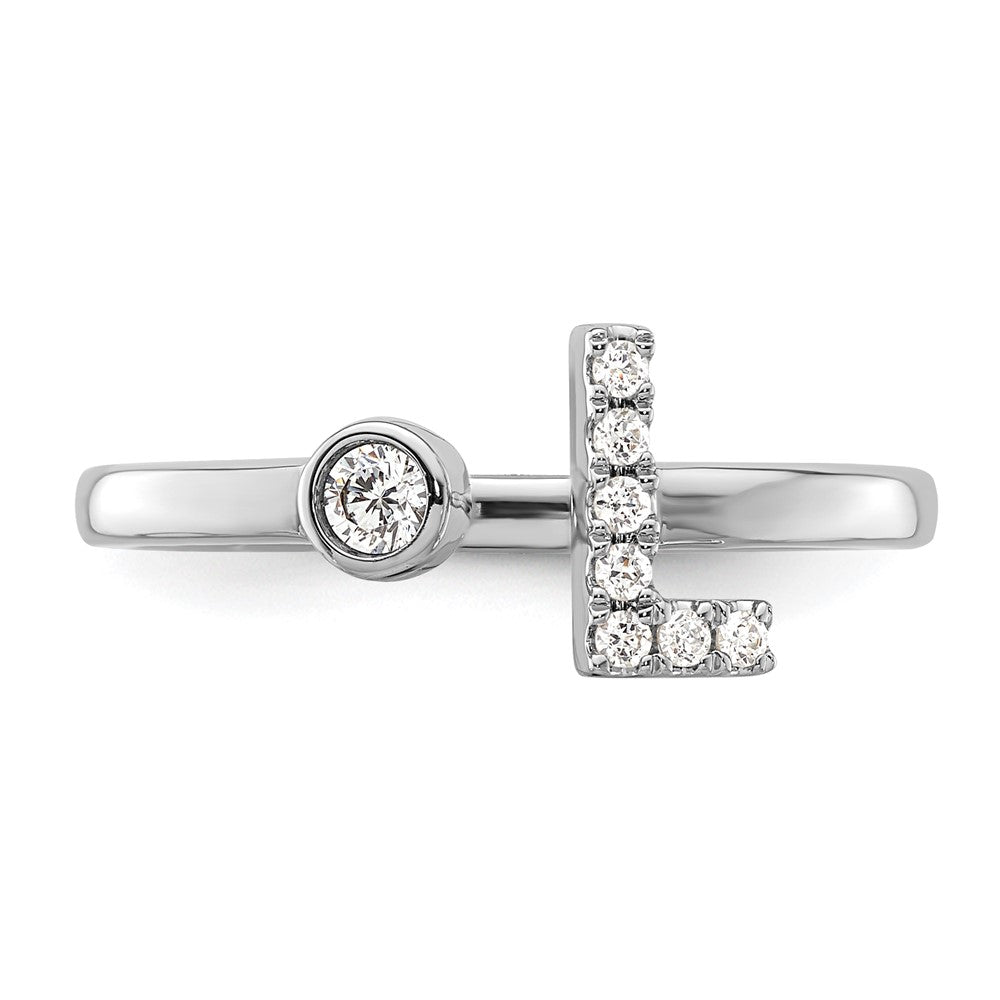 14K Weißgold Ring mit 0,125 ct. Laborgezüchteten Diamanten VS/SI+ G+, Initialbuchstabe „L", verstellbar