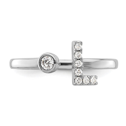 14K Weißgold Ring mit 0,125 ct. Laborgezüchteten Diamanten VS/SI+ G+, Initialbuchstabe „L", verstellbar