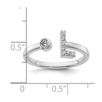 14K Weißgold Ring mit 0,125 ct. Laborgezüchteten Diamanten VS/SI+ G+, Initialbuchstabe „L", verstellbar